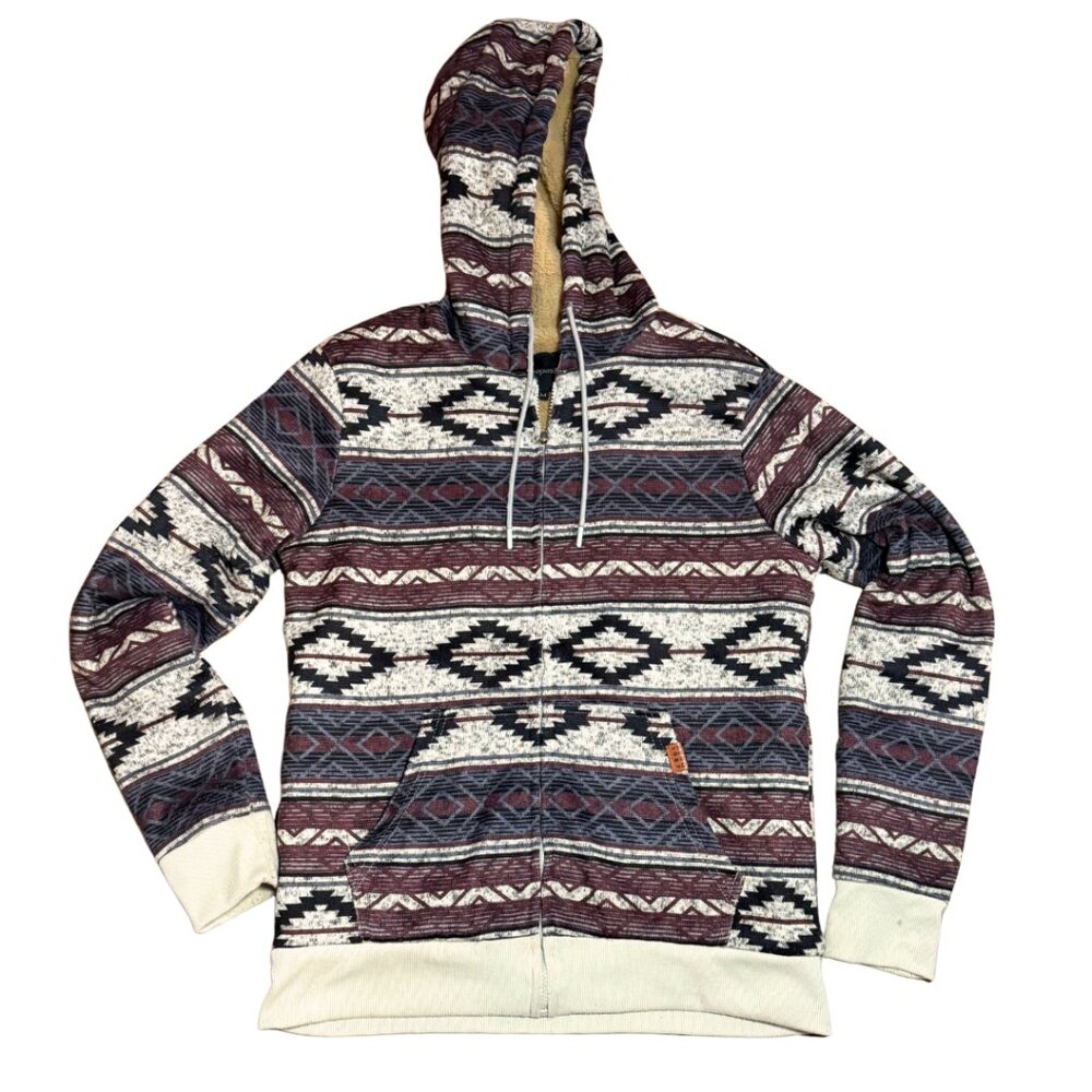 Aeropostale Y2K Multicolored Stripe Faux Fur Lined Full Zip Hoodie Men's Medium